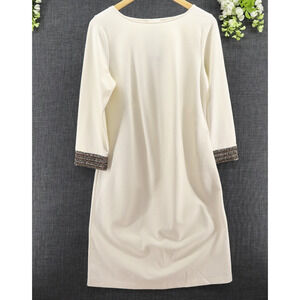 J. Jill by Christian Siriano Women's Ponte Knit Beaded Cuff Dress Cream Sz M NEW